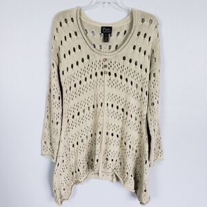 PURE HANDKNIT Open Knit Boho Sharkbite Hem Sweater Lagenlook Sz M/L